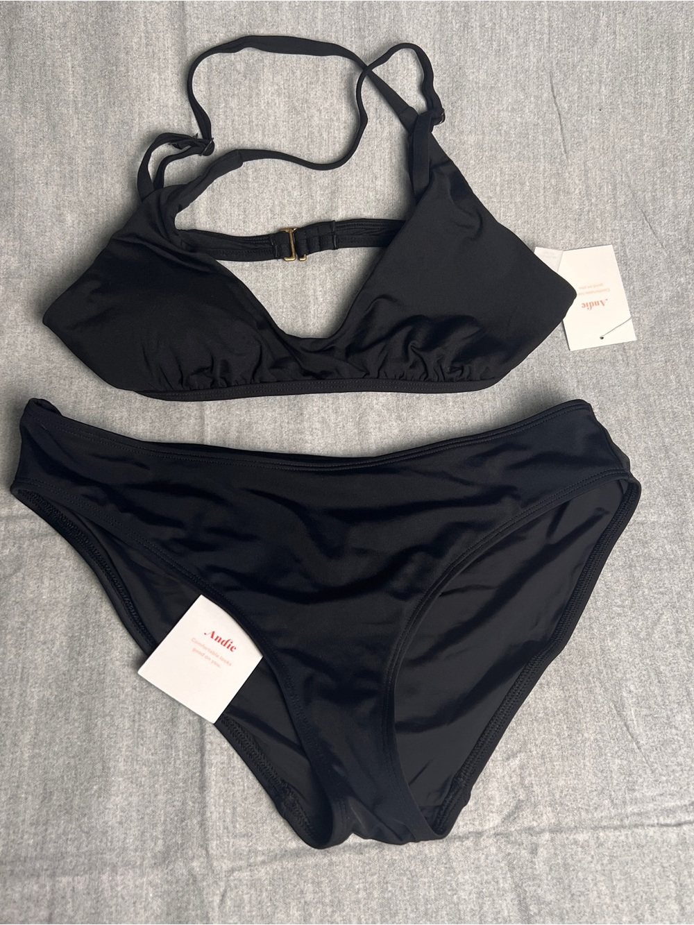 Andie Brand New Two-Piece Black Bikini Swimsuit Valencia Top Size Large